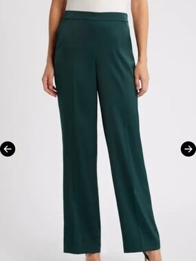 Anne Klein Wide-Leg Satin Pants in Deep Green